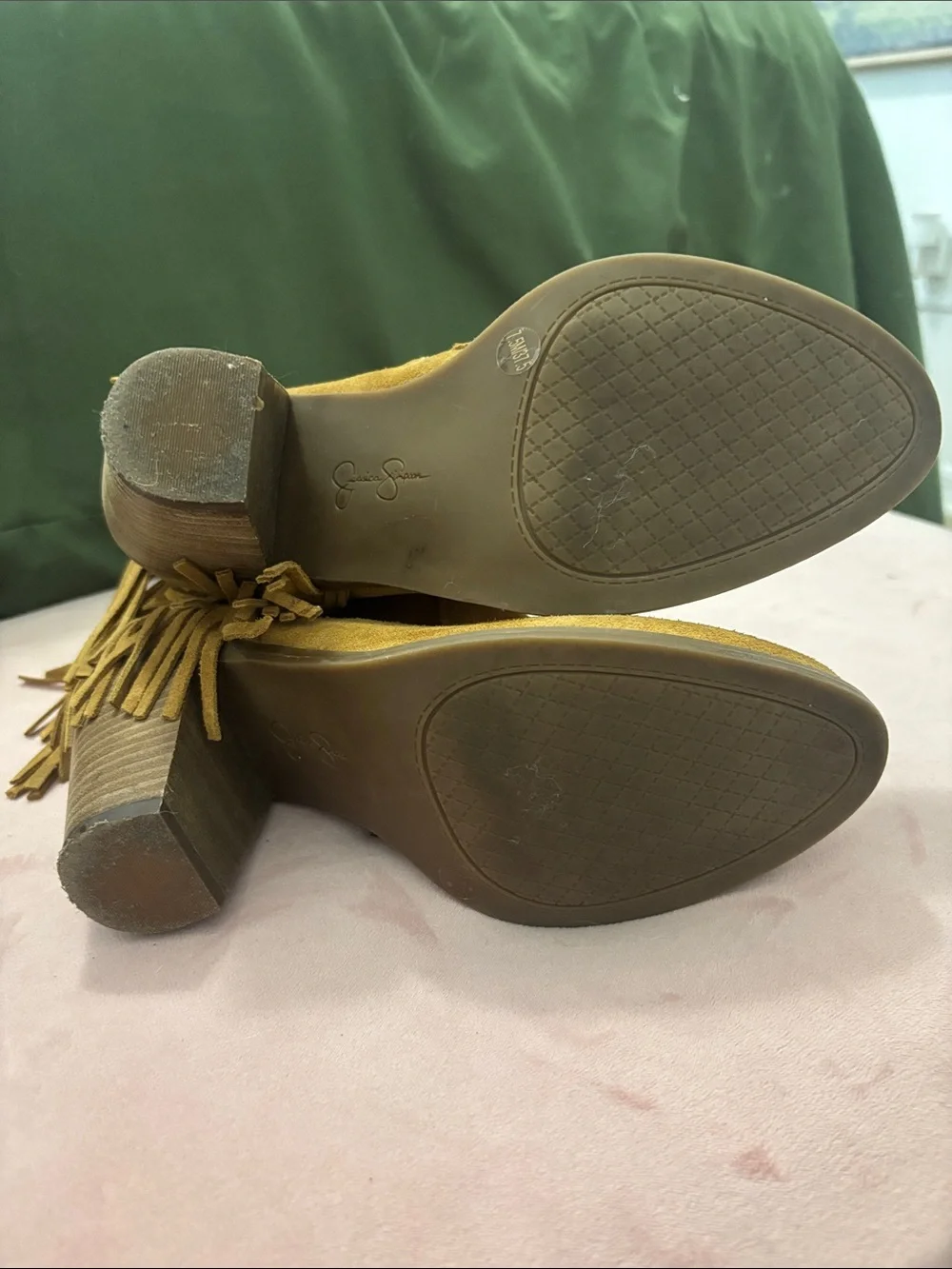 Jessica Simpson Mustard Suede Fringe Ankle Boots